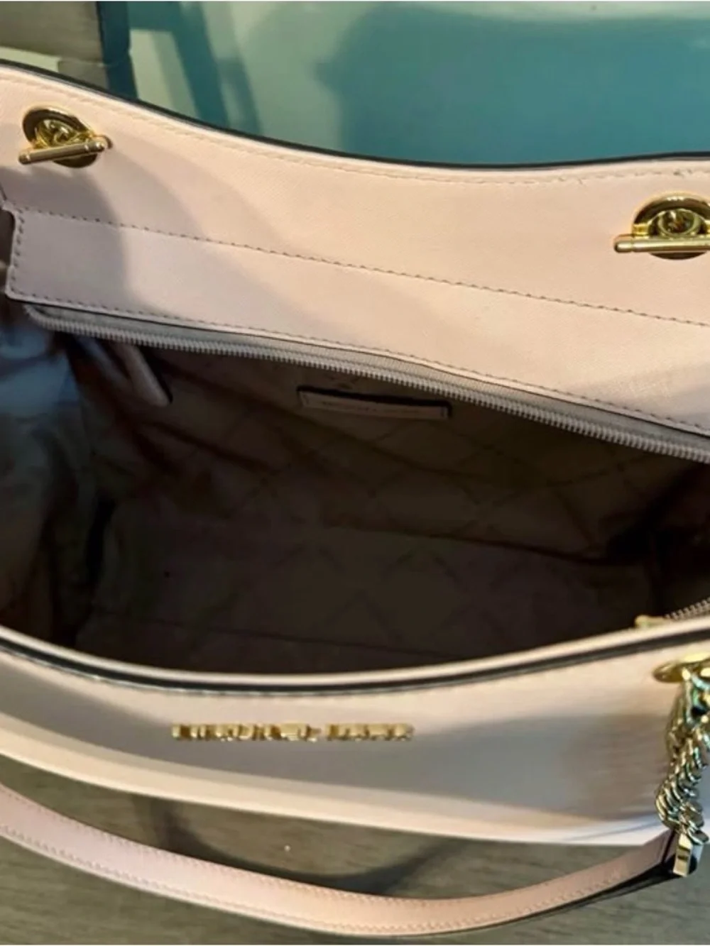 Michael Kors Blush Saffiano Leather Shoulder Bag with Gold Chain
